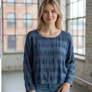 Flax Women's Blue Textured Long Sleeve Top Size L  Oversized  could fit XXL